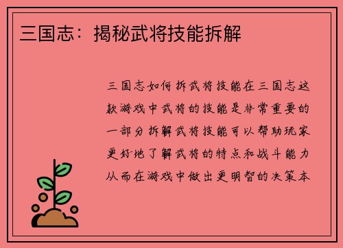 三国志：揭秘武将技能拆解